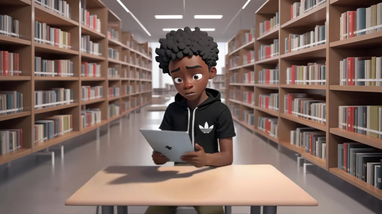 Student in a library.
