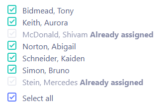 Select all students checkbox